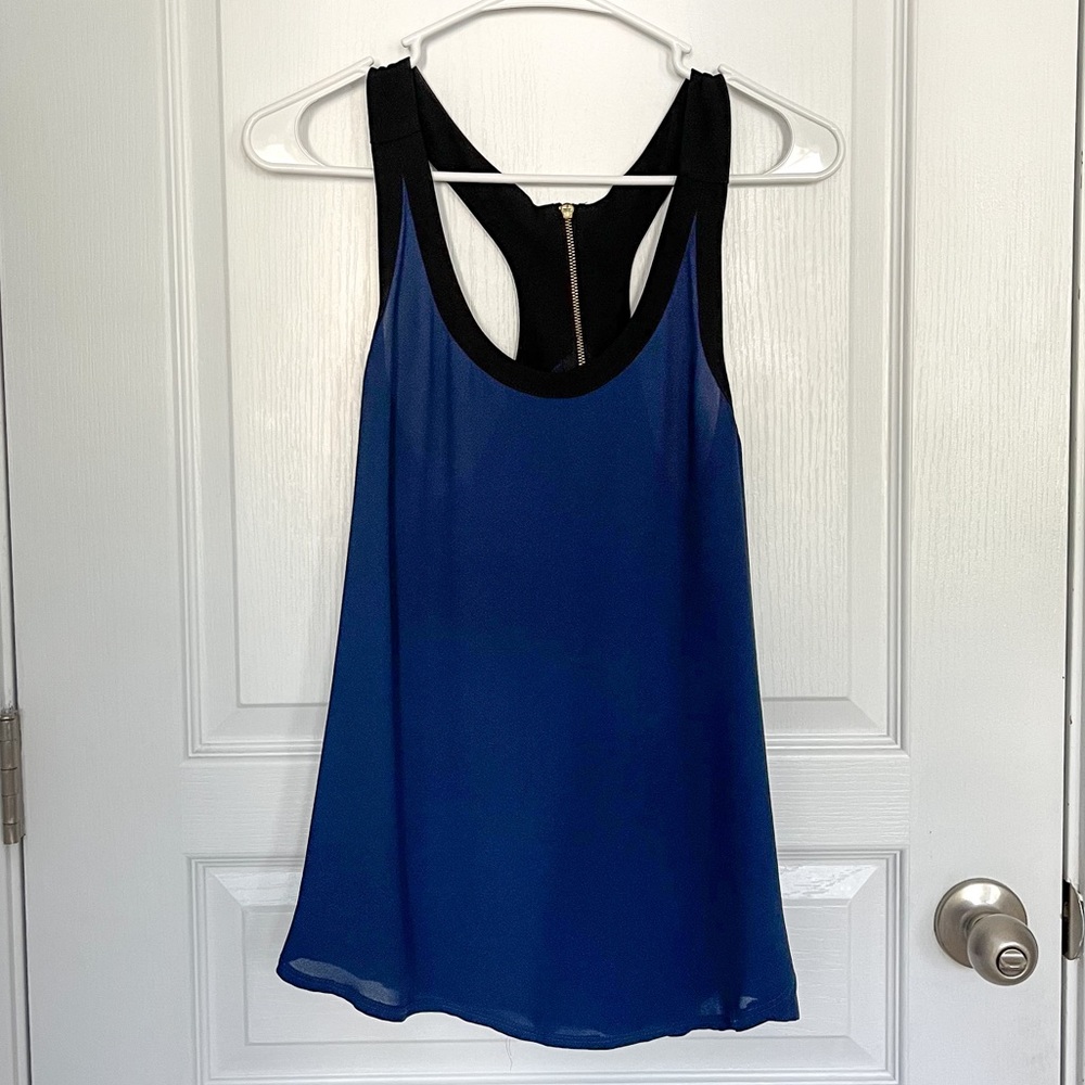 Express Racerback Zip Up Tank Top Blouse - Blue